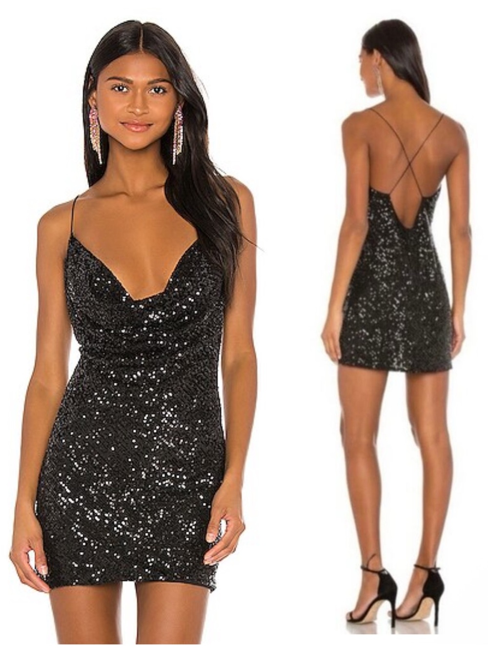 JAYGODFREY Baldwin Black Sequin Cowl Neck Slip Mini Dress NWT $275